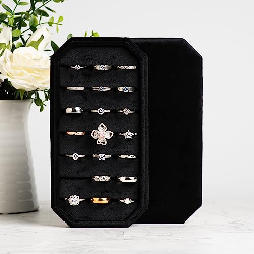 Velvet Ring Organizer Display Tray Jewelry Box Earring Holder Case for Wedding Birthday Christmas Day (Black) - color: Black