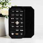 Velvet Ring Organizer Display Tray Jewelry Box Earring Holder Case for Wedding Birthday Christmas Day (Black) - color: Black