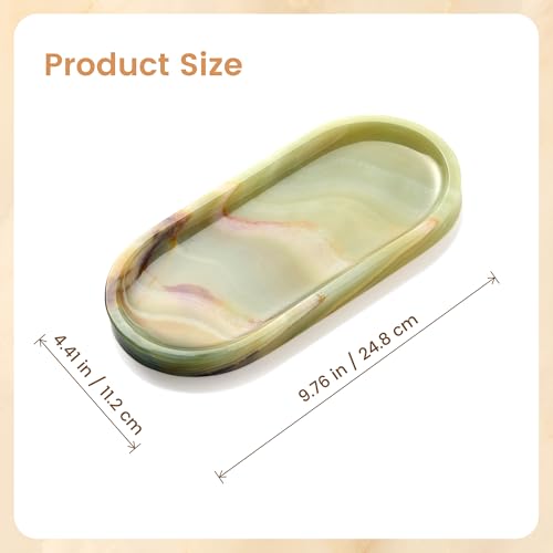 Natural Marble Decorative Tray for Countertop Organizer,Vanity Tray Trays for Jewelry Perfume Candle, Luxury Oval Stone Dish for Bathroom, Bedroom, 9.8"x4.4" Catchall Tray, Olive Green