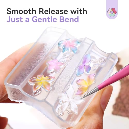 SAVILAND 3D Silicone Nail Art Molds: 5PCS Quick & Easy 3D Silicone Nail Molds with Flower Shell Letter Mold Reusable Clear Modeling Templates Tools for Fast Sculpting Design Home DIY Salon Manicure - color: Clear