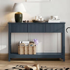 Treocho 47" Fluted Console Table with 3 Drawers, Narrow Long Entryway Table with Storage and Shelf, 2-Tier Sofa Table Behind Couch Accent Tables for Entrance Foyer, Hallway, Living Room, Blue - color: Blue