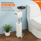 Kalitro Toilet Paper Holder Freestanding with Big Shelf, 4 Rolls Reserve Paper Holder Stand, Modern Paper Roll Holder with Storage Space for Phones (Brushed Nickel) - color: Brushed Nickel