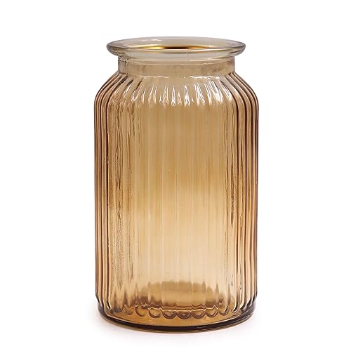 OFFIDIX Glass Vase,7.3 * 4.3in Vertical Line Geometric Faceted Design Flower Vase - color: Yellow