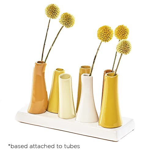 Chive - Pooley 2, Ceramic Flower Vase, 8-Tube Shape (Yellow) - color: Yellow