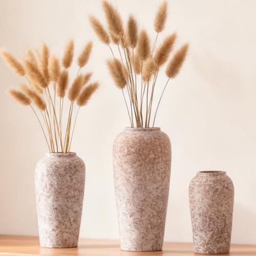 Stone Vase Set 3 Modern Decor Ceramic Vases Rustic Farmhouse Home Tea Table Office Room Desk Large Vases Ornament Pottery - color: 17 Khaki
