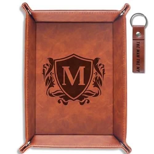 INNObeta Initial Valet Tray, Desktop Storage Organizer, PU Leather Bedside Tray Key Coin Holder, Personalised Gifts for Men, Birthday, Christmas, Letter M - color: Initial M