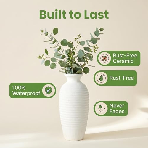 Ceramic Farmhouse Vase, 14.4 Inch Large Handmade Rustic Flower Vase, Waterproof Tall Vase for Pampas Grass & Home Decor, Ideal for Living Room, Shelf, Wedding & Housewarming Gift in Off-White