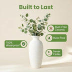 Ceramic Farmhouse Vase, 14.4 Inch Large Handmade Rustic Flower Vase, Waterproof Tall Vase for Pampas Grass & Home Decor, Ideal for Living Room, Shelf, Wedding & Housewarming Gift in Off-White
