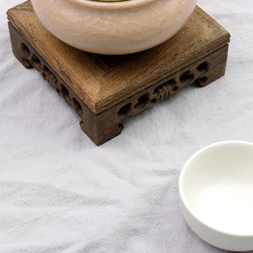 Wooden Display Stand Base 3.94"×3.94" Square Wood Carved Pedestal Oriental Style Stand for Vase, Teapot, Table Lamps - size: 3.94"×3.94"