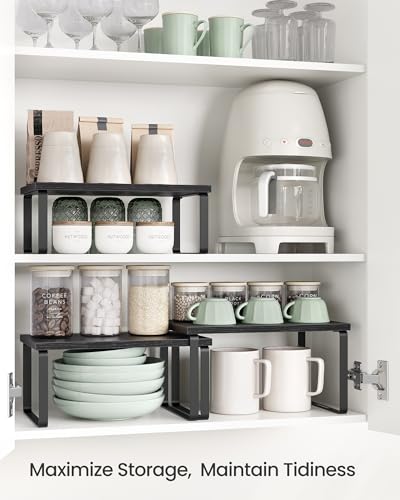 SONGMICS Cabinet Organizer Shelf, Set of 3 Kitchen Counter Shelves, Kitchen Storage, Spice Rack, Stackable, Expandable, Anthracite Gray and Matte Black UKCS220B01 - color: Anthracite Gray + Matte Black