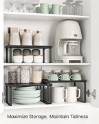 SONGMICS Cabinet Organizer Shelf, Set of 3 Kitchen Counter Shelves, Kitchen Storage, Spice Rack, Stackable, Expandable, Anthracite Gray and Matte Black UKCS220B01 - color: Anthracite Gray + Matte Black