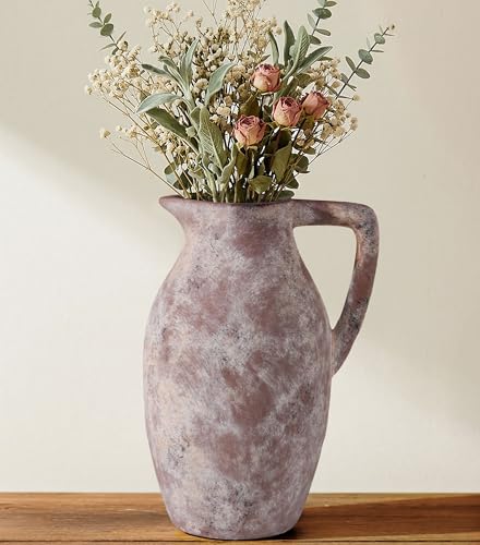 Ceramic Vase with Handle, 9.65 inch Tall Flower Vase Large Floor Vases Home Decor Coffee Table Decor for Living Room Bathroom Farmhouse Modern Boho Centerpieces Bookshelf Kitchen (Terra) - color: D-9.65"h-terra
