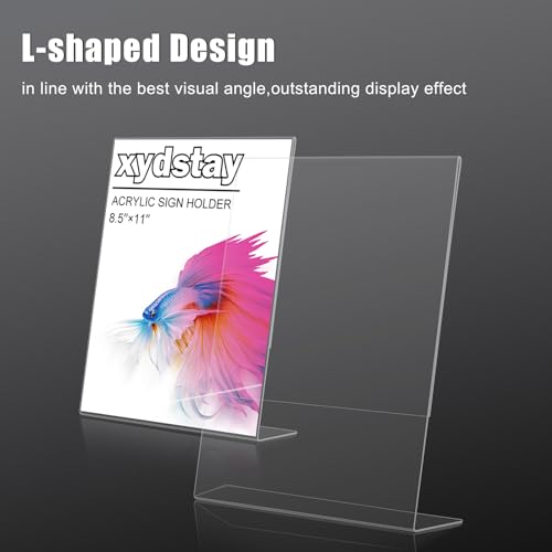 xydstay 12pack 8.5x11 Acrylic, L Shape Clear Plastic, Menu Holder, Unbreakable Table Sign Holder for Restaurant, Office, School, Store and Home Use