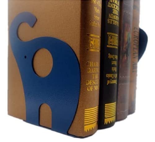 one Pair Cute Cartoon Elephant Nonskid Bookends Art Bookend Metal Bookends (Dark Blue) - color: Dark Blue