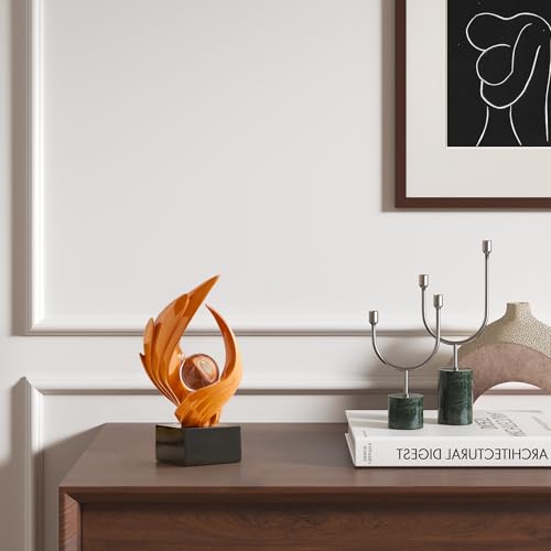 FJS Home Decor Modern Art Statue Decor, Coffee Table Bookshelf Shelf Decor Accents, Abstract Swirl-Shaped Sculpture Decorations for Dining Room Living Room Office (Orange) - color: A-orange