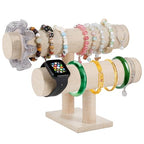 Two-layer T-shaped jewelry organizer, specifically designed for the display and organization of bracelets, bangles.Simple and elegant (Yellow Linen) - color: Yellow Linen
