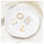 ProCase Ceramic Jewelry Tray, Initial Ring Dish Trinket Plate Engagement Gift, Small Personalized Monogram Ring Bowl for Wedding, White Decorative Jewelry Holder for Women Vanity -Letter L - style: L