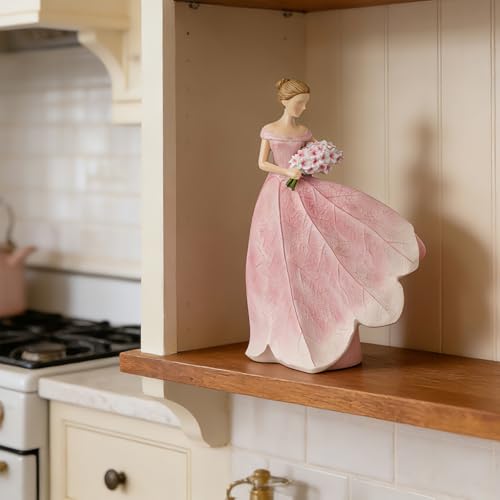 Guichifun Fairy Statue Collection Home Decoration - Pink Leaf Angel Girls Resin Modern Table Decor for Living Room Office Sculpture Decor for Women Indoor Rustic Figurines Gift 5 x 3 x 7.5 Inch - color: Pink-flower, size: Small