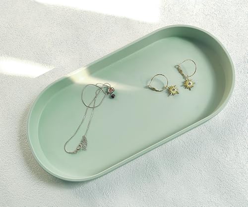 Green Small Tray (11.8 inch), Oval Tray for Kitchen Counter, Bathtub Bathroom Vanity Items, Countertop Organizer, Coffee Accessory, Bar, Serving Seasoning, Salt and Pepper, Soap, Perfume. - color: Green, size: 11.8" x 5.9" x 1.2"
