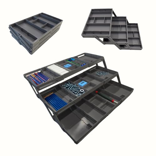 3 Tier Drawer Organizer, Multi Level Smart Drawer Organizer for Desk, Expandable Organizer for Office, Makeup, Jewelry, Kitchen, Folding Storage for Home and Office Drawers & Craft Organizer - Gray - color: 3-Tier (Gray)