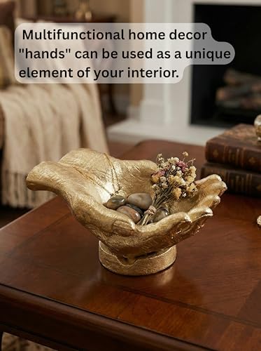 Golden Caring Cupped Hands Shaped Decorative Hand Bowl -Cute Catch All Trinket Tray - Candy Dish Offering Stand - Home Decor Hand Jewellery Holder - Mother’s Day Birthday Christmas Gift - color: Golden