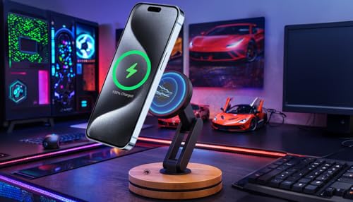 ClikDock Cell Phone Magnetic Wireless Charger Stand, 360° Spin, Aluminum Construction, Compatible with MagSafe Phones for iPhone & Andriod (Bespoke V1) - color: Bespoke V1