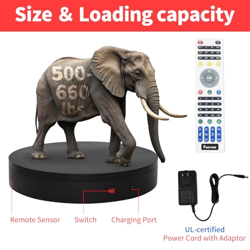 Remote-Controlled Motorized Turntable,Heavy Duty Motorized Rotating Display Stand,Speed-Adjustable Rotating Platform,Multi-Mode Photography Turntable for 3D Scan,Photography(19.7in/Black) - size: 19.7inch/Black/500Lbs Load