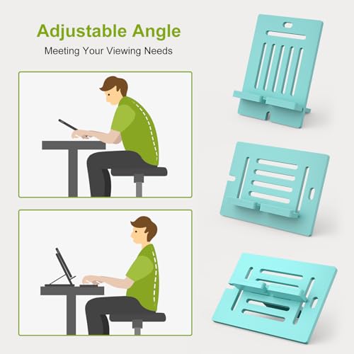 Pezin & Hulin Bamboo Tablet Stand, Adjustable Wood Pad Holder, Desktop Cell Phone Stand Holder Dock Compatible with Tablet, E-Reader, and All Phone (Support to 4.7-13" Devices) - Teal - color: Large (Teal)