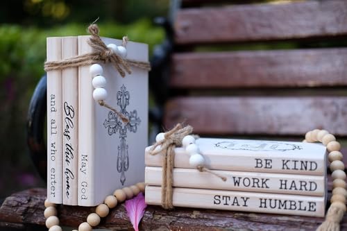 LIVDUCOT Rustic Decorative Coffee Table Books for Home, Wood Book Stack Decor Set of 3, Farmhouse Mantel Decor, Christian Gifts (May God Bless This Home And All Who Enter) - color: Bless this home