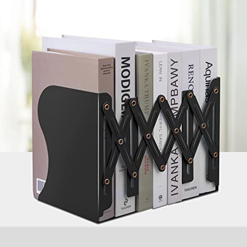 Honagu Adjustable Bookends, Metal Book Ends for Shelves Heavy Book, Desk Magazine File Organizer for Home, Office, Books, Papers, Extends up to 19 inches, for Students,Teachers (Black) - color: Black