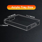 Clear Acrylic Tray with Raised Edges, Multi-Purpose Organizer Tray for Vanity, Bathroom, Kitchen, Countertop, Dresser & Desktop, Waterproof & Scratch-Resistant - size: 11.2" x 7.9" x 1.7"