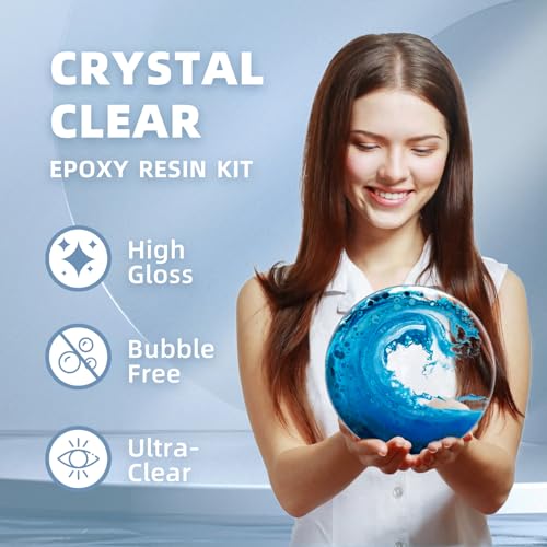 1 Gallon Crystal Clear Epoxy Resin Kit - 1:1 Mixing Ratio, Bubble Free & Anti-Yellowing - High Gloss Casting & Coating Resin for Jewelry, River Tables, Bar Top, Countertops & Wood - Heat Resistant - size: 1 Gallon