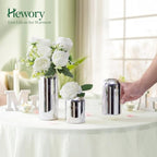 Glass Bud Vases for Centerpieces Silver - Hewory 12pcs Blown Modern Cylinder Small Glass Vases, Mini Bulk Single Flower Vase for Wedding Party Event Home Decor Floral Arrangement (Not Include Flowers)