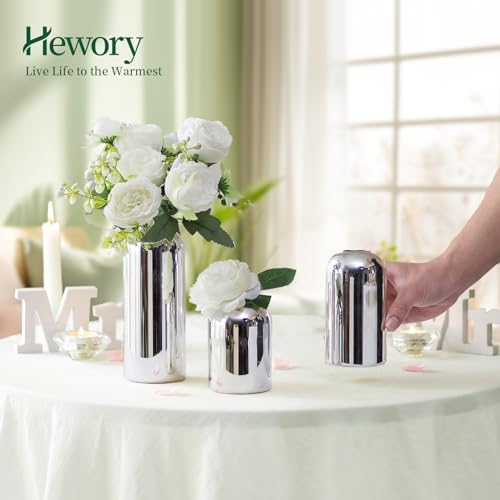 Glass Bud Vases for Centerpieces Silver - Hewory 12pcs Blown Modern Cylinder Small Glass Vases, Mini Bulk Single Flower Vase for Wedding Party Event Home Decor Floral Arrangement (Not Include Flowers)