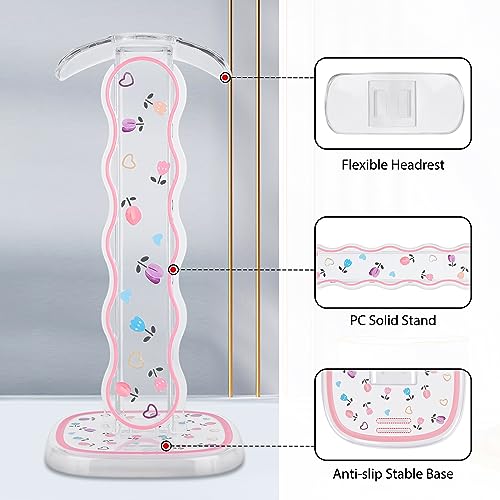 CamyCosy Headphone Holder for Desk, Gaming Headset & Earphone Stand with Tulip Flowers Pattern - color: rose flower