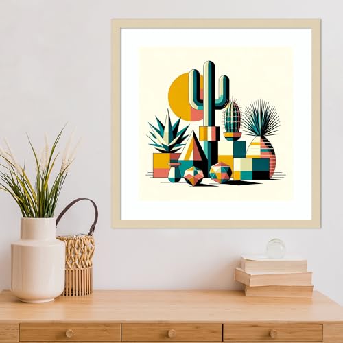 Amanti Art Framed Wall Art Print 21x21 Succulents in Cubist Vases by David Galan, Abstract Wall Art, Modern Contemporary Decor, Medium Poster Painting Artwork for Living Room, Bedroom, Bathroom, - color: Svelte Natural, size: 21"L x 21"W