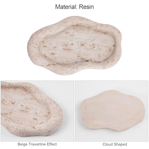 Cloud-Shaped Resin Jewelry Tray, Beige Travertine Vanity Tray for Bathroom Countertop, Trinket Candle Dish, Perfume Holder, Decorative Ottoman Tray for Home Decor Coffee Table Dresser - style: Cloud shaped