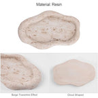 Cloud-Shaped Resin Jewelry Tray, Beige Travertine Vanity Tray for Bathroom Countertop, Trinket Candle Dish, Perfume Holder, Decorative Ottoman Tray for Home Decor Coffee Table Dresser - style: Cloud shaped