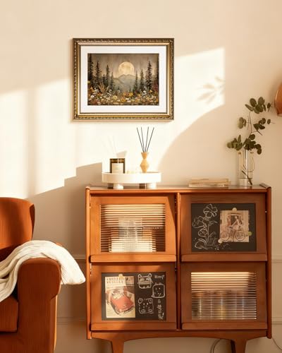 InSimSea Gold Picture Framed Wall Art, Living Room Vintage Nature Forest Wall Decor, Dark Moon Landscape Canvas Print Art, Home Farmhouse Decor, Antique Paintings with Frame 13x16inch - color: Full Moon Day, size: 16"L x 13"W