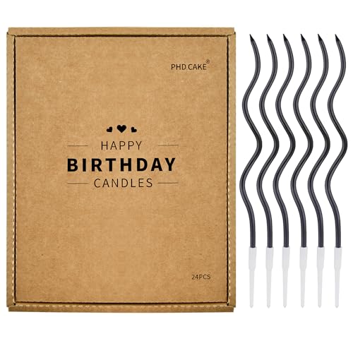 PHD CAKE 24-Count Black Spiral Long Thin Birthday Candles, Cake Candles, Birthday Parties, Wedding Decorations, Party Candles - color: Black