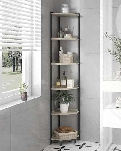 Hzuaneri Corner Shelf Stand, Corner Bookshelf, Storage Standing Shelf Unit with Metal Frame, Plant Stand, Bookcase for Living Room, Home Office, Bedroom, 6-Tier Greige CS06005B - color: Greige, size: 6 Tier