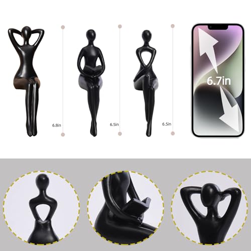 Quoowiit Black Thinker Statue Book Shelf Decor, Minimalist Modern Home Decor Collectable Figurines Office Desk Unique Coffee Table Decorations for Living Room 3 Piece - color: Black