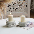 NIKKY HOME Farmhouse Beaded Wooden Candle Holders Set of 2, Rusitc Solid Wood Pillar Candlesticks Pedestal, Fireplace Mantle Table Centerpiece Decor, Distressed White