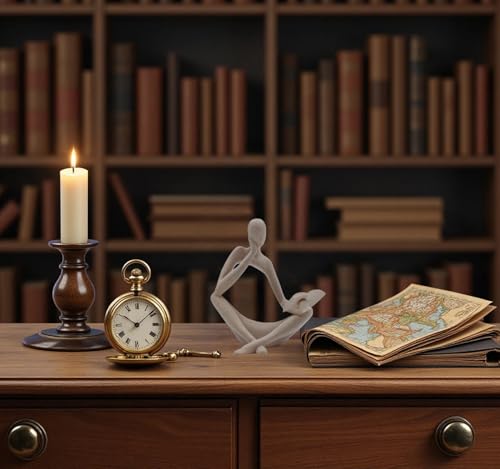 "Reading Woman Thinker Sculpture is a Modern Abstract Decorative piece, a Favorite Among Book Lovers and Thinkers, Suitable for Placement in Living Rooms, Offices, and bedrooms. (Sandstone B) - color: Sandstone B （imitation Sandstone Color）