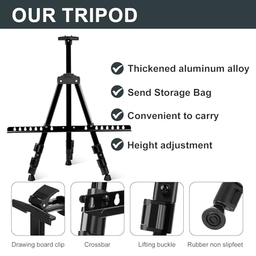 AROIC 8 Pack Painting Display Easel Stand Portable Adjustable Metal Tripod Artist Canvases Height from17to66Inch Extra Sturdy forTable-Top/Floor Painting, Drawingand Displaying,Black with8Storage Bag - style: 8P