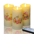 Eywamage Fiber Optic Spring Flameless Candles with Remote, Flickering Easter LED Pillar Candles Battery Operated Set of 3 - color: Easter