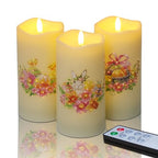 Eywamage Fiber Optic Spring Flameless Candles with Remote, Flickering Easter LED Pillar Candles Battery Operated Set of 3 - color: Easter