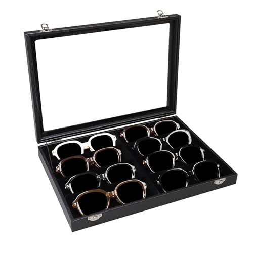Wudygirl Jewelry and Sunglass Organizer - 8 Slot Storage With Clear Lid, Leather Eyeglasses Display for Women and Men (8 Grid) - style: 8 Grid Jewelry Tray