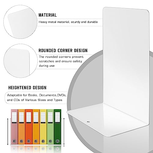 VONDERSO Metal Bookends White, 2 Pairs Metal Bookends Heavy Duty for Shelves Decor Home Office, Unique White Book Ends Supports Anti-Slip for Kids Girls - color: White -1