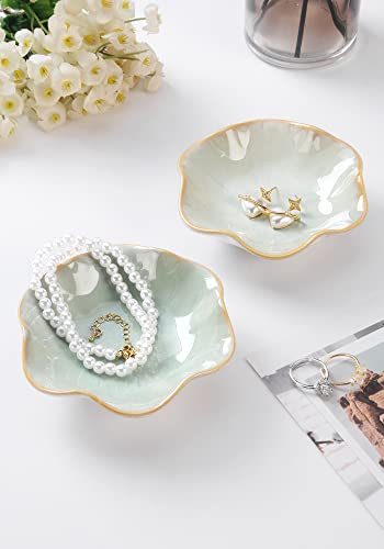 JAMEND CLXP Lotus Leaf Shape Decorative Ring Tray, Small Key Bowl, Ceramic Trinket Tray Jewelry Dish Organizing Necklace Earrings, Home Decoration for Mom Best Friend Sister, Light Green. - color: Light Green-Lotus